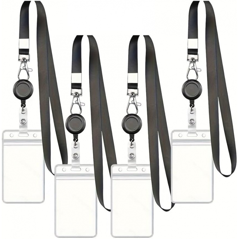 Lanyard Badge Holder - Kit com 4 Cordões Retráteis Pretos