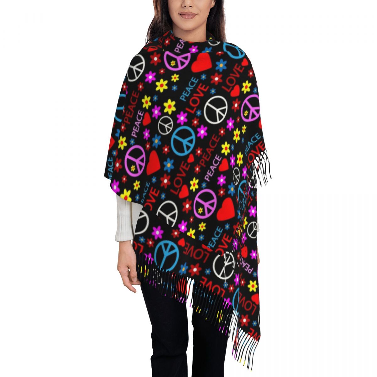 Paz foral amor padrão cachecol - Pashmina Wrap Large avaliação e preço