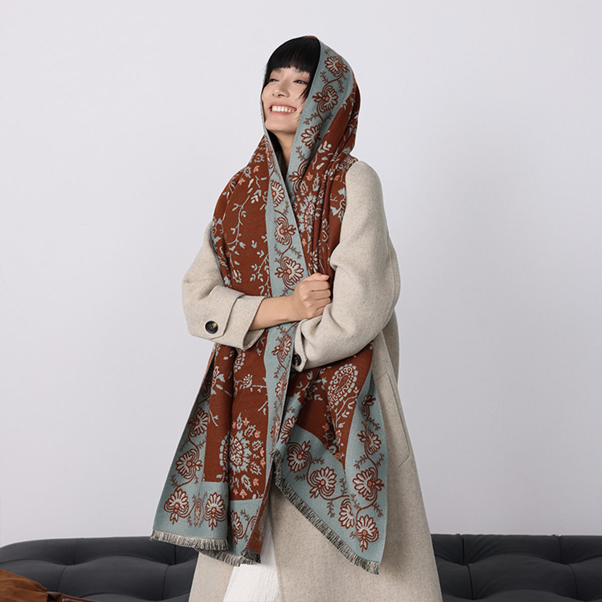 Luxo inverno imitação de caxem - Woven Scarf Blanket avaliação e preço