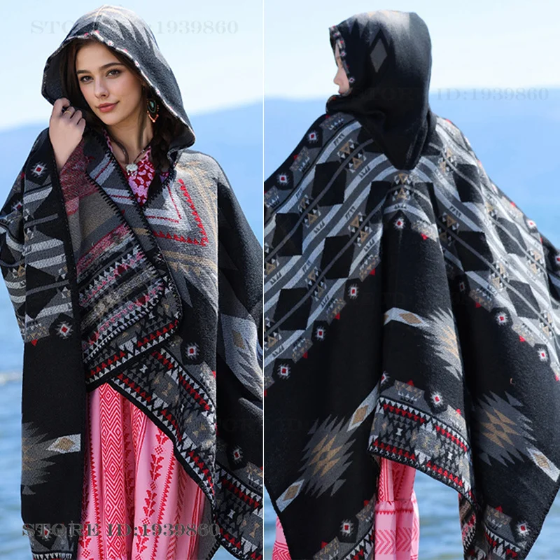 Novo Poncho Adulto com Capuz,  - Woven Scarf Blanket avaliação e preço